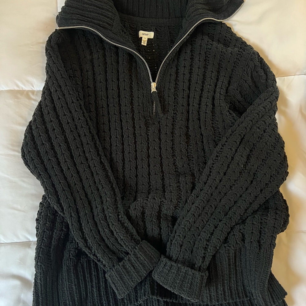 Women’s Black Half-Zip Cable Knit Sweater